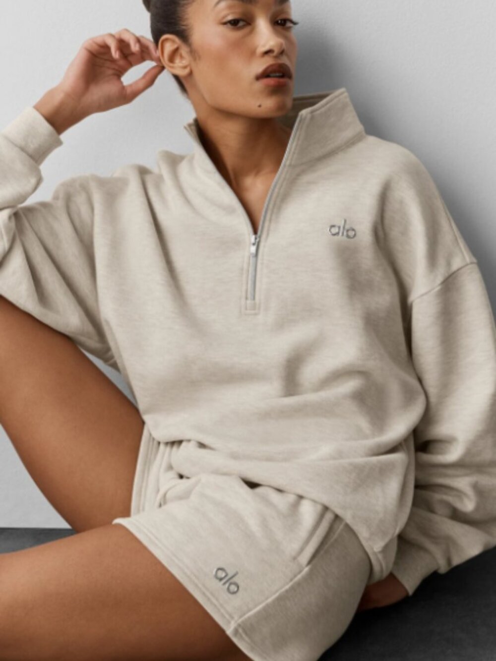 Alo Yoga Accolade 1/4 Zip Pullover Oatmeal Heather NWT M